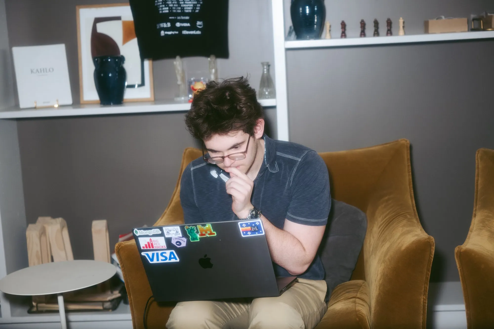 Solo builder working from armchair