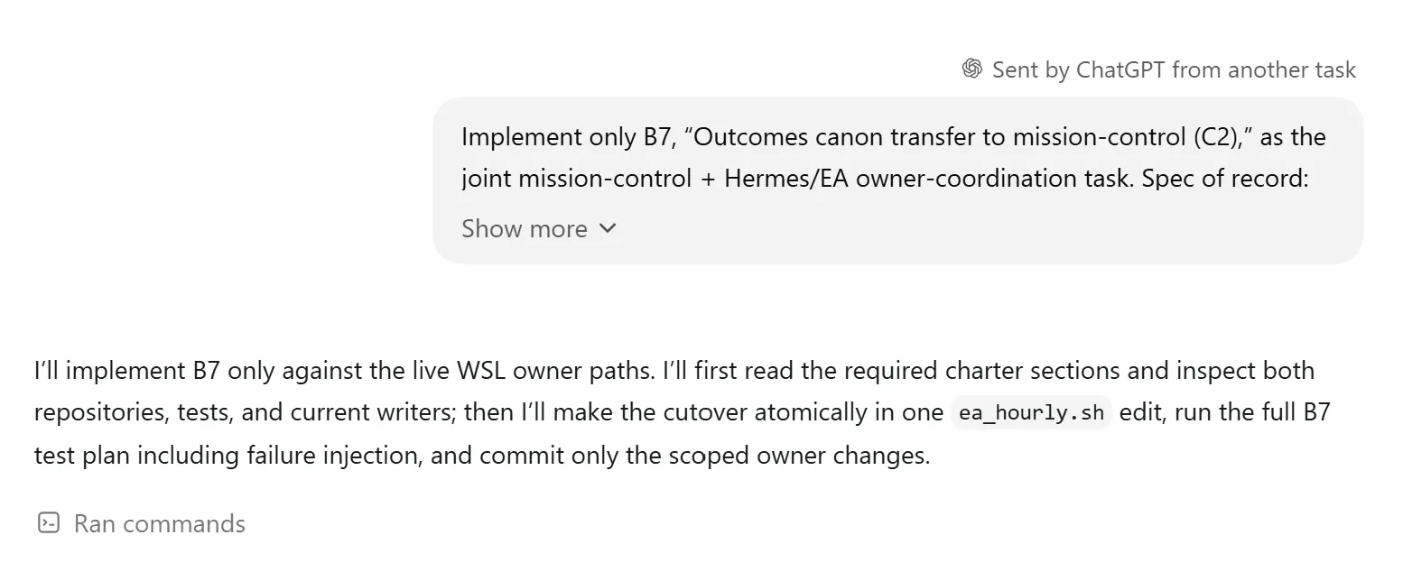 Codex receiving a delegated implementation task