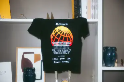 The official Mistral Worldwide Hackathon t-shirt — concert-tour style, listing all seven host cities.