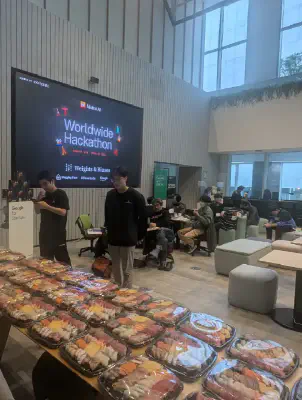 Day 1 dinner: Japanese sushi platters at the Tokyo venue — every meal represented a host city.